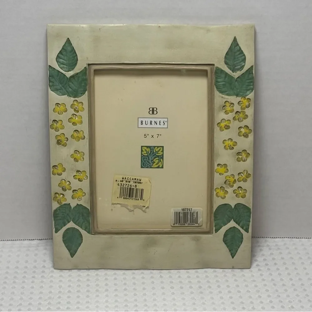 Vintage Burnes Photo Frame 3D Yellow Flowers Green Leaves 5